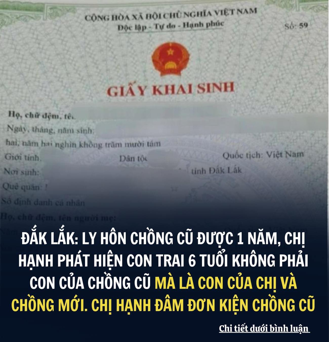 Người phụ nữ khởi kiện do con không cùng huyết thống với chồng cũ