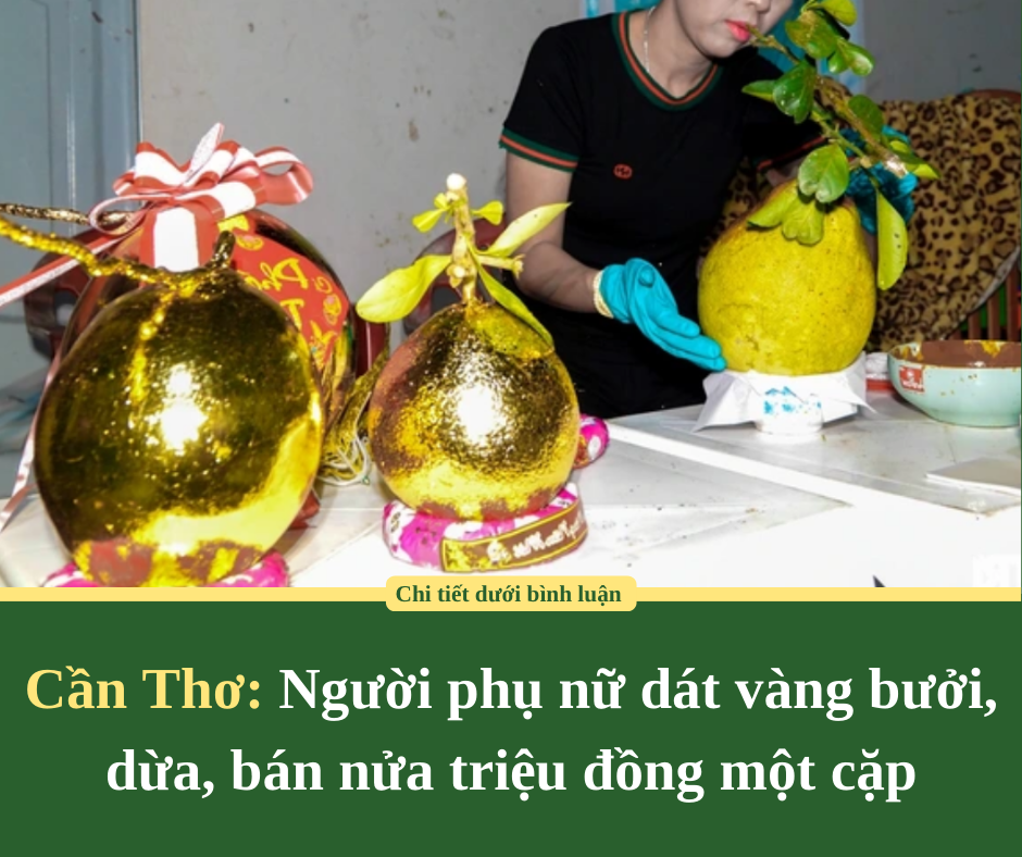 Cần Thơ: Người phụ nữ dát vàng bưởi, dừa, bán nửa triệu đồng một cặp