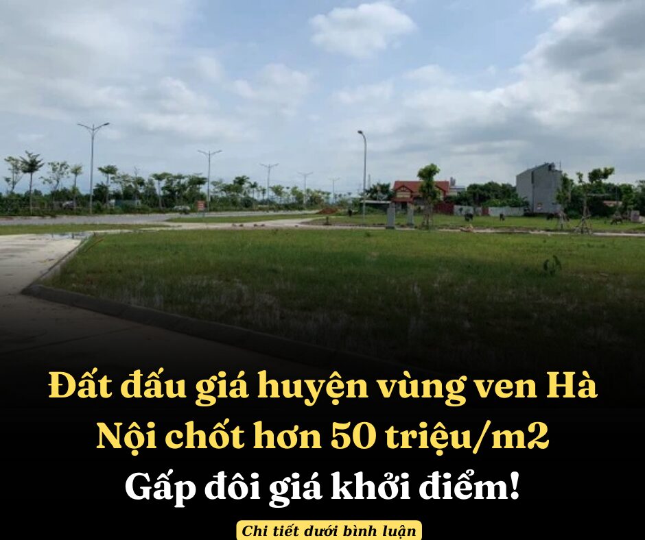 Đất đấu giá huyện vùng ven Hà Nội chốt hơn 50 triệu/m2, gấp đôi giá khởi điểm