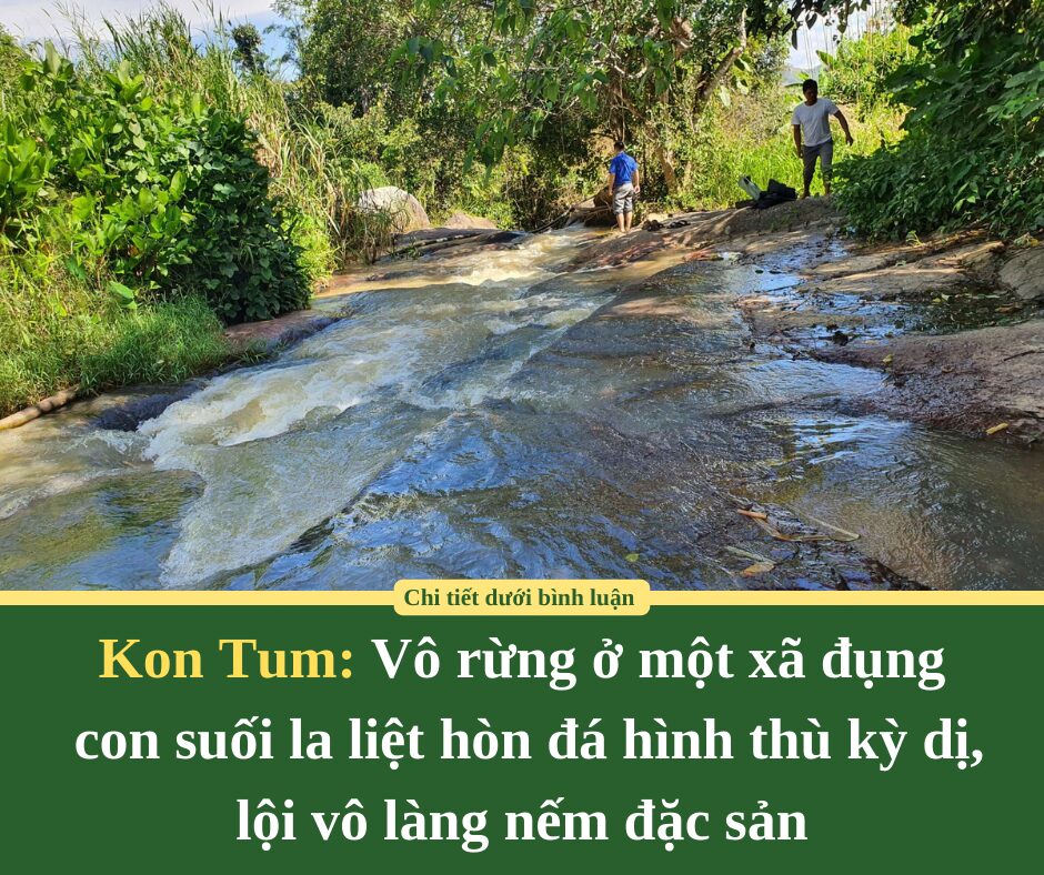 Vô rừng ở một xã ở Kon Tum đụng con suối la liệt hòn đá hình thù kỳ dị, lội vô làng nếm đặc sản