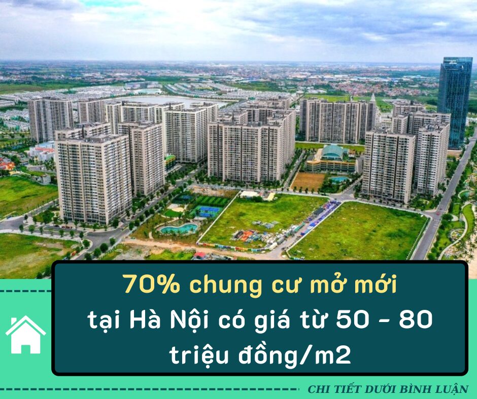 70% chung cư mở mới tại Hà Nội có giá từ 50 – 80 triệu đồng/m2